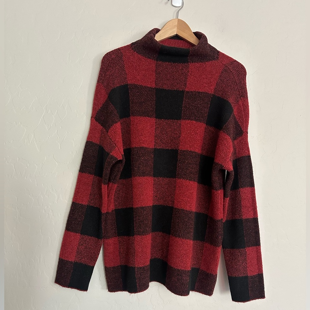 Christian Siriano Red Black Buffalo Check Plaid Mock neck Sweater Size M